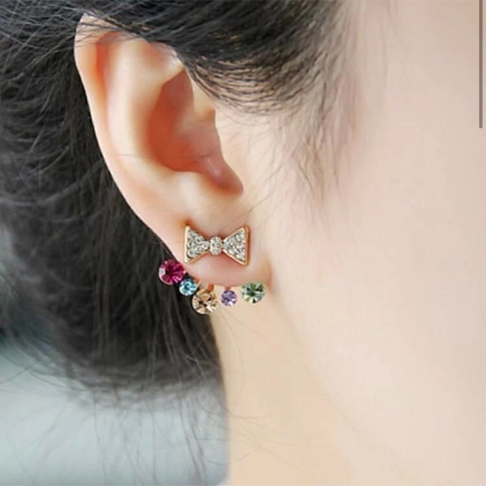 NEW Colorful Rhinestone Bow Jacket Earrings